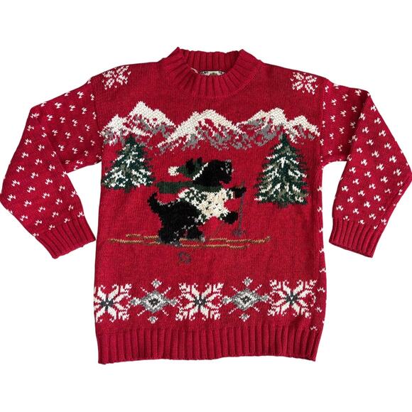 VTG Tiara International Ugly Christmas Sweater M Apres Ski Dog Puppy Holiday Red - Picture 1 of 7